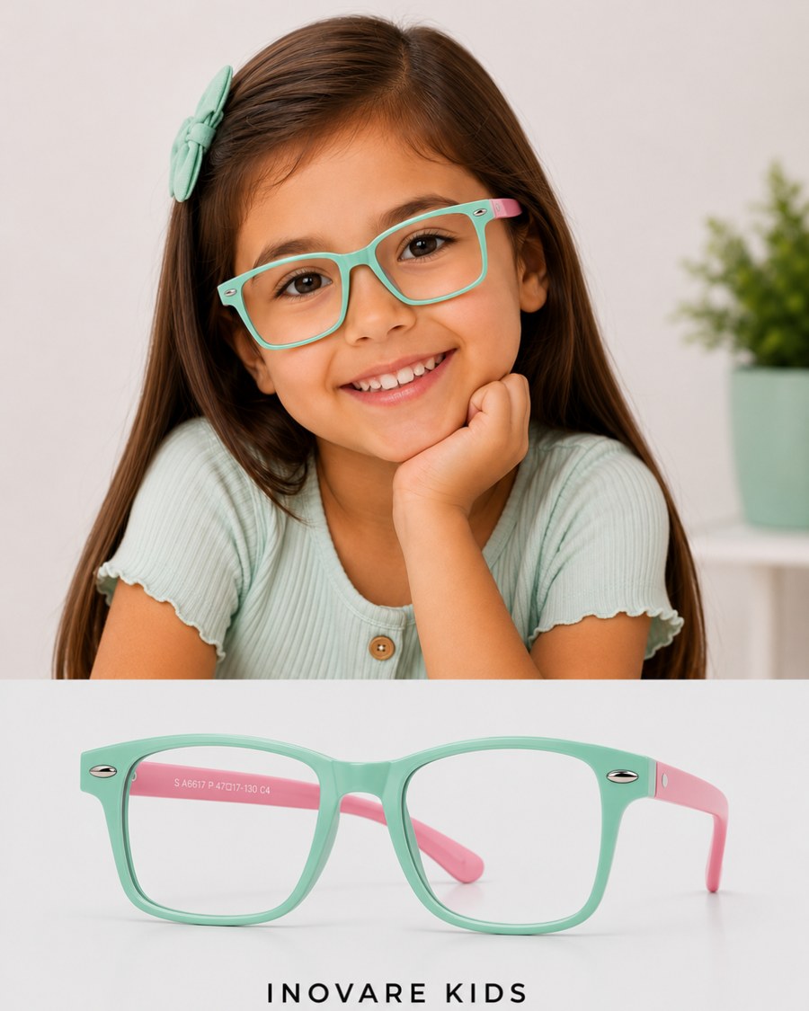 Armação infantil Agnus verde e rosa, menina