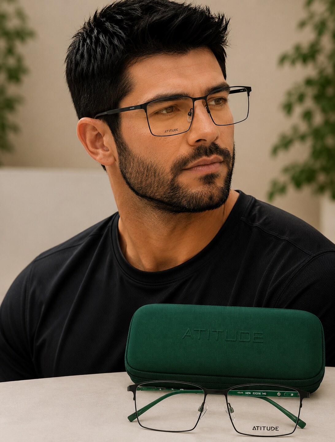 Armação de grau Atitude masculina metal preta, estilo fino e discreto