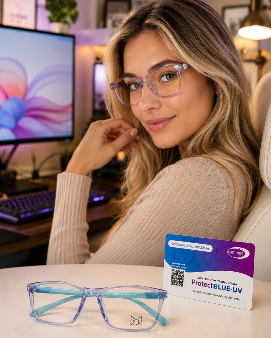 Armação Mix feminina transparente azul com filtro de luz azul