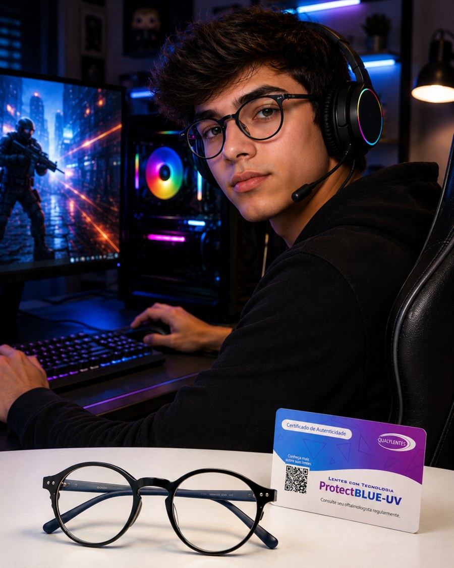 Armação Mix masculina preta redonda com filtro de luz azul