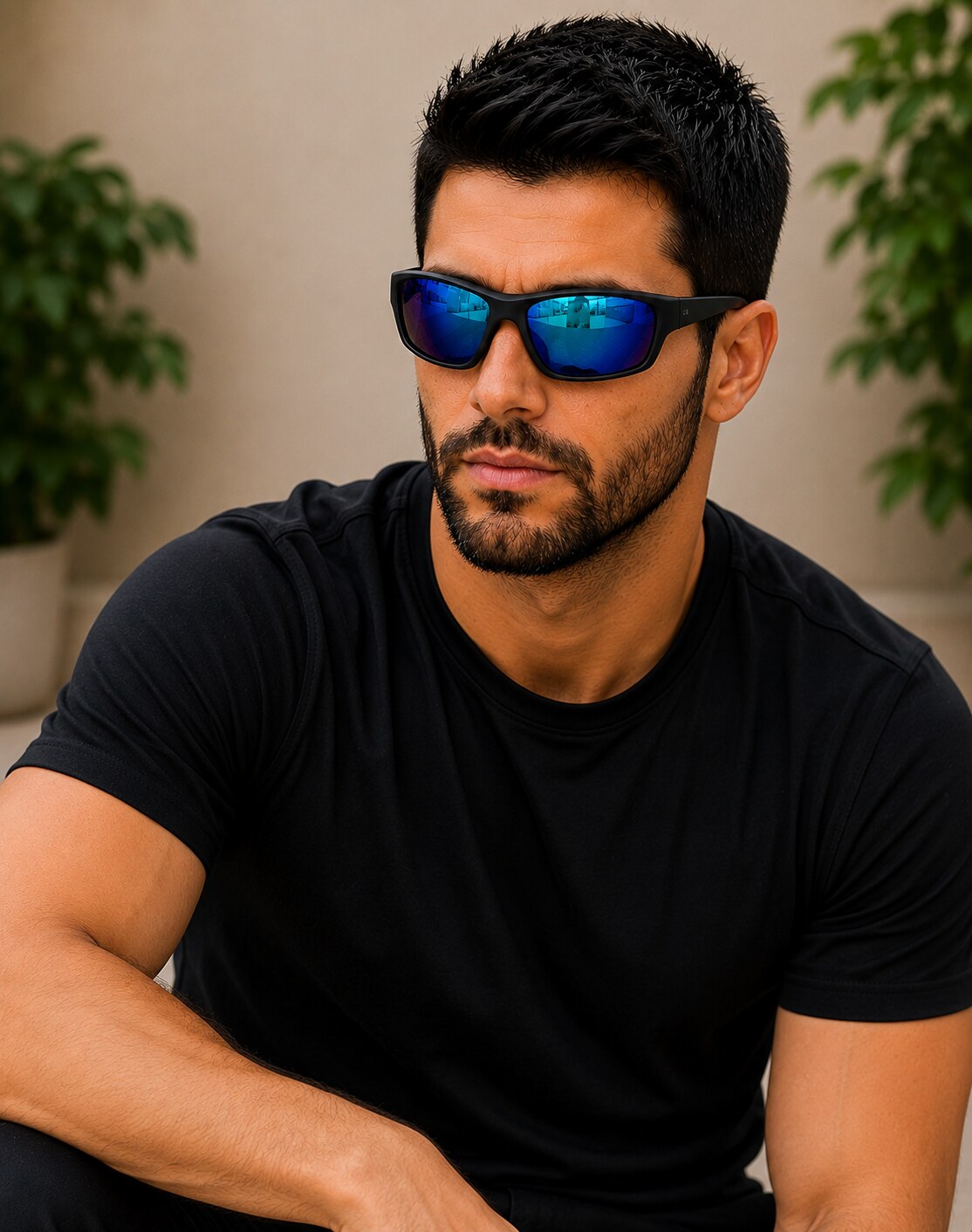 Óculos solar Mix masculino preto com lente espelhada azul