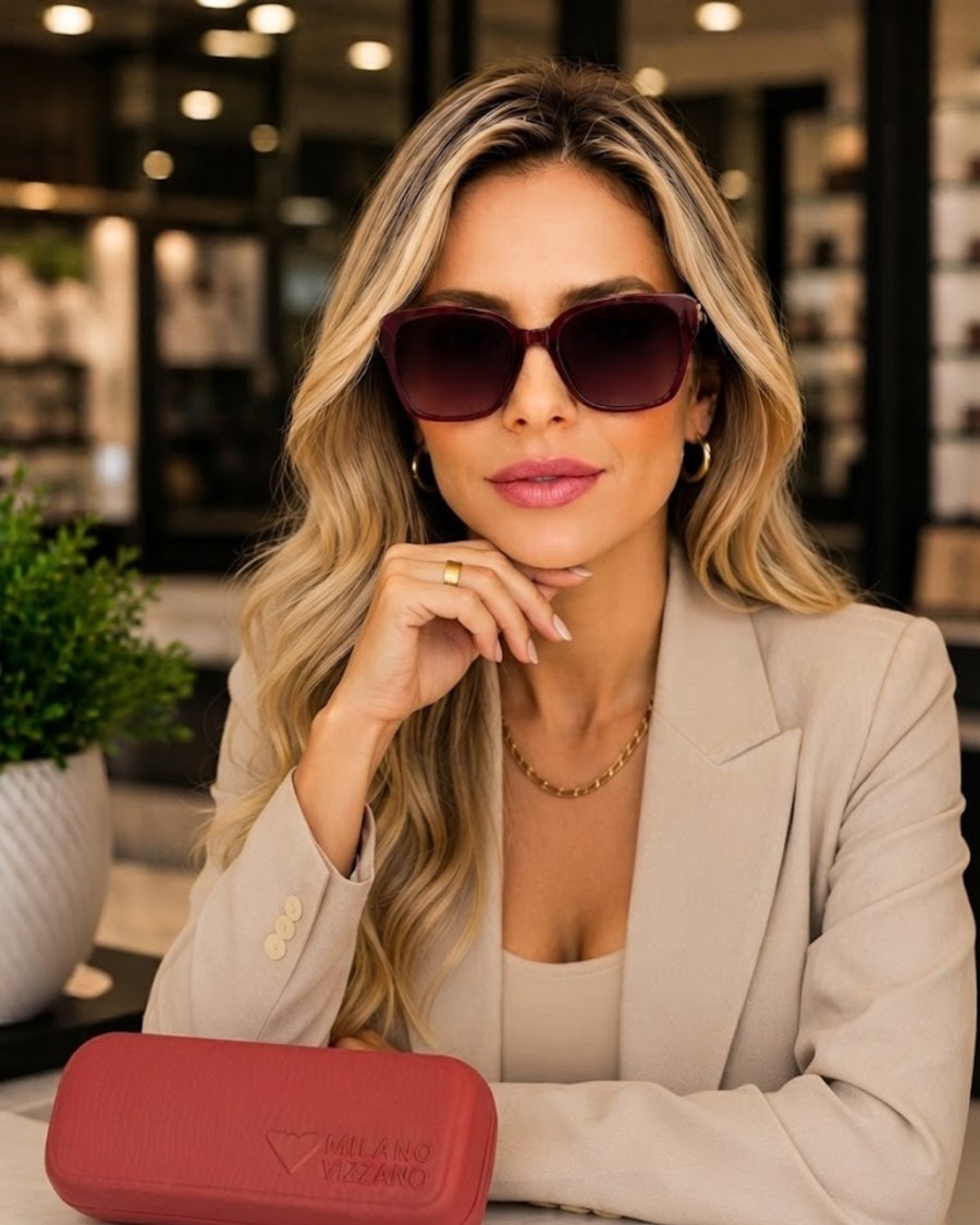 Óculos solar Vizzano feminino bordô oversized